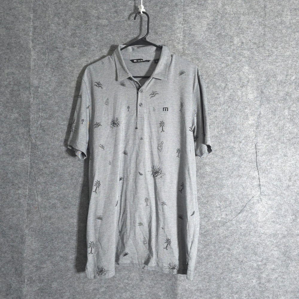 Travis Mathew Mens Gray Tropical Print Golf Polo Shirt Size Large